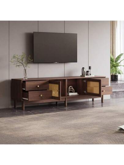 Low TV Cabinet Multiple Storage Functions, Wood ed Particleboard, Open Space Ladder Compartments, Accommodates Up To 70 Inch TVs, 173 38 48 Cm view 3