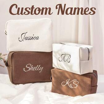 Personalized Waffle Cosmetic Bag, Custom Name Toiletry Bag, Embroidered Monogram Makeup Bag, Initials Makeup Bag, Bridesmaid Makeup Bag, Personalized Waffle Weave Cosmetic Bag: Embroidered Monogram Makeup Bag