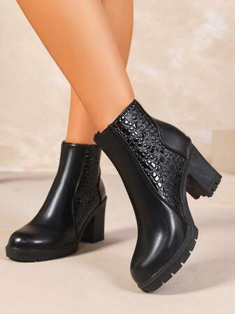 Fashionable Versatile Commuter Chunky High Heel Ankle Boots