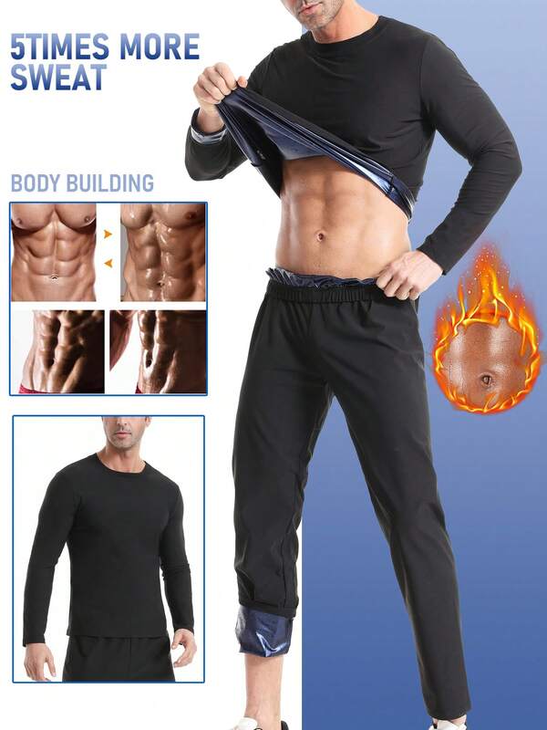 Costum de trening pentru saună pentru bărbați - Top compresiv cu mânecă lungă și pantaloni compresivi, potrivit pentru sport, alergare, fitness, yoga și antrenament