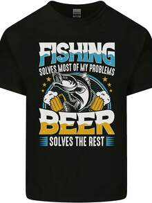 Fishing & Beer Funny Fisherman Alcohol Mens Cotton T-Shirt Tee Top - 款式18 - 查看 1