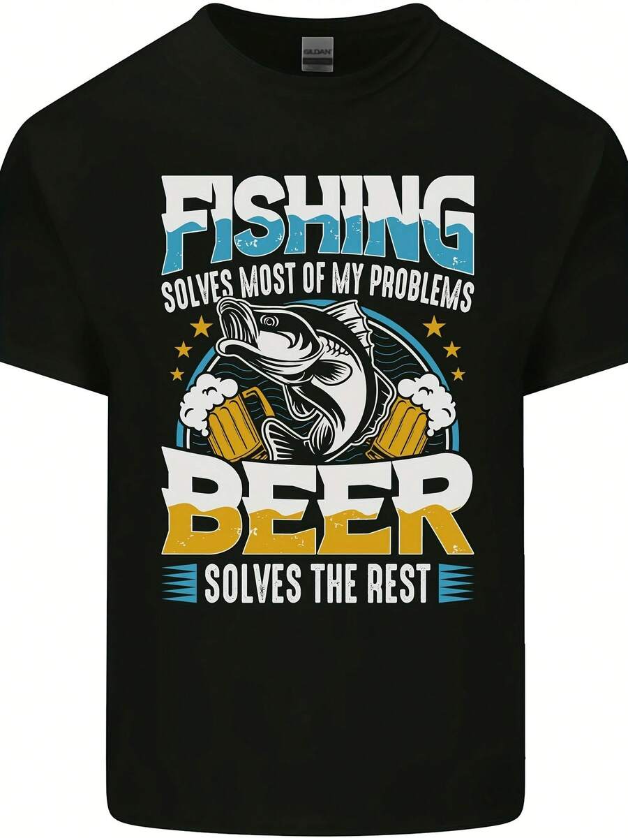 Fishing & Beer Funny Fisherman Alcohol Mens Cotton T-Shirt Tee Top - Phong cách 18 - Xem 1