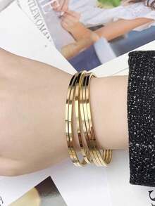 Bộ 1/3/6 chiếc vòng tay nữ bằng thép không gỉ mạ vàng 18K, kiểu dáng tối giản thời trang, trang sức chống thấm nước. - Vàng - Xem 4