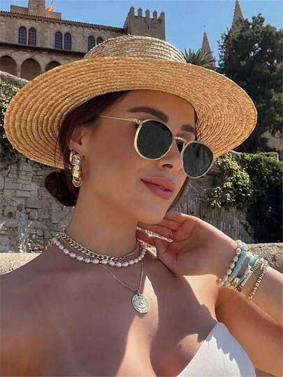 1 par de gafas redondas con montura negra delgada, adecuadas como accesorio de verano, para vacaciones, festivales de música electrónica, ropa urbana, deportes, pesca, viajes, salidas familiares, senderismo, golf, vacaciones, conducción, actividades al aire libre, atuendo elegante, playa, fiestas, vacaciones, accesorios de ropa urbana, vacaciones, actividades al aire libre, playa, vacaciones en la playa y regalos para amigos y familiares. Estilo de montura redonda