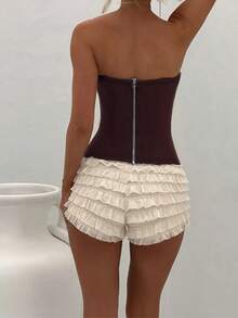 Crop top de verano para mujer Onicee, color marrón, top bandeau con cintura de malla a la moda, adecuado para el Día de San Valentín, citas, reuniones, fiestas, viajes, vacaciones, playa y otras ocasiones - Marrón - Ver 2