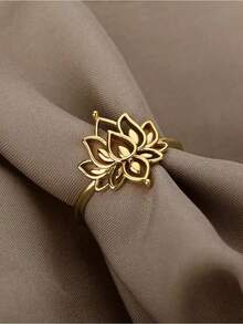 Fashionable Fine Jewelry1 Vintage Lotus Ring Women's Floral Ring Wedding Couple's Rings Aesthetic Jewelry Valentine's Day/Mother's Day/For Mom/Mother's Day Gift-Suitable For Everyday Wear And Various Occasions - 金色 - 查看 1