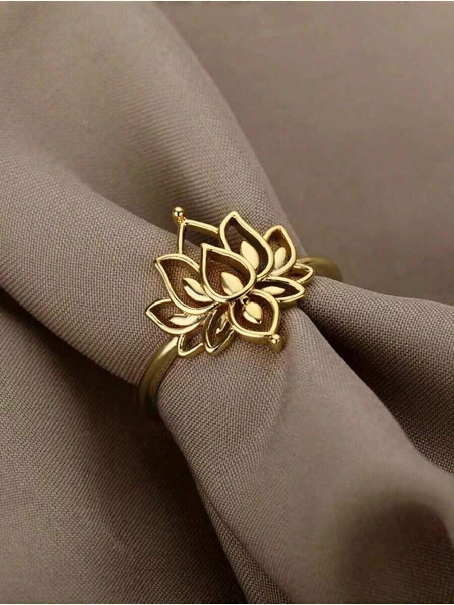 Fashionable Fine Jewelry1 Vintage Lotus Ring Women's Floral Ring Wedding Couple's Rings Aesthetic Jewelry Valentine's Day/Mother's Day/For Mom/Mother's Day Gift-Suitable For Everyday Wear And Various Occasions - 金色 - 查看 1