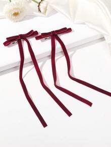 2pcs Y2K Velvet Bow Long Streamer Hair Clips, Cute & Elegant Hair Accessories For Women, Suitable As Christmas Gift, Hair Claws, Hair Slide, Hair Barrettes