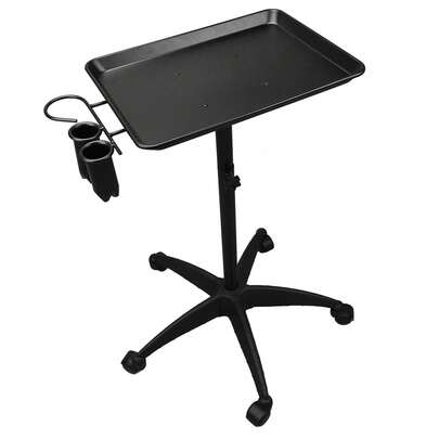 Carro de bandeja para salón de belleza con altura ajustable, bandeja rodante de aluminio para tatuajes, carrito con soporte para secador de pelo para tienda de tatuajes, peluquería, salón de masajes, color negro
