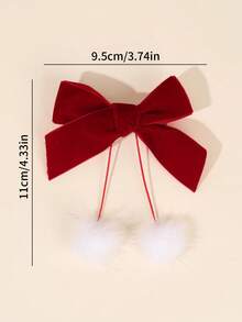 2PCS Bow Hair Clip For Girls, White Fur Ball Tassel Hair Bows Duckbill Clip For Children's Hair Accessories, Suitable For Giving Gifts In Autumn&Winter And New Year Hair Accessories - Multicolor - View 6