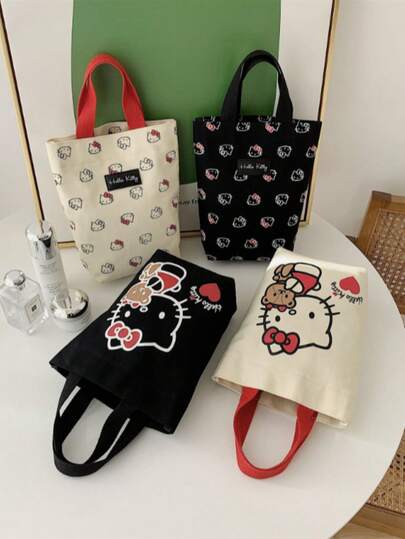 Bolso de lona con diseño de personaje de dibujos animados Sanrio Kt Cat Hello Kitty, bolso de moda portátil de gran capacidad para ir al trabajo, bolso de lona con diseño de anime Kawaii, adecuado para viajes, almacenamiento, bolso bandolera, bolso de mano de lona con diseño de Hello Kitty