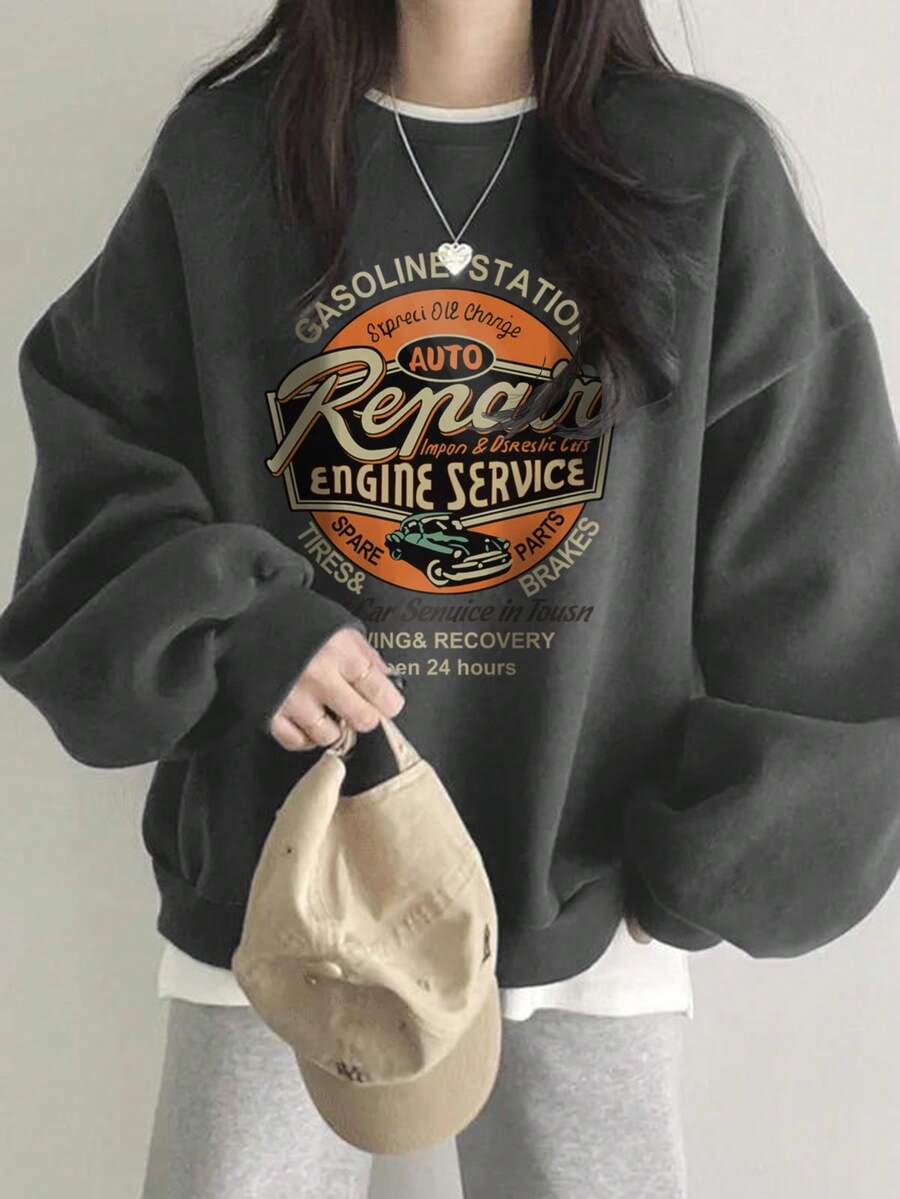 女式宽松休闲高端圆领运动衫，秋冬