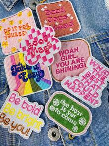 1 Bộ 3/8 miếng vá thêu hình trích dẫn đầy cảm hứng nhiều màu sắc hình cô gái dễ thương chữ cái tiếng Anh huy hiệu polyester đính quần áo tự làm miếng vá ủi may phụ kiện vải dán thích hợp cho ba lô, quần jean, áo khoác, áo phông, mũ, váy, v.v. - Nhiều màu - Xem 2
