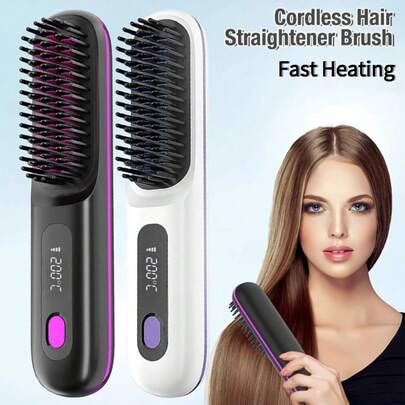 1 pieza Mini alisador de pelo, batería de litio recargable por USB, cepillo calentado con iones negativos de 35W con 3 ajustes de temperatura, herramienta de peinado portátil y anticalor, regalo ideal para mujeres, ofertas especiales para Halloween, Acción de Gracias y Navidad en otoño e invierno.