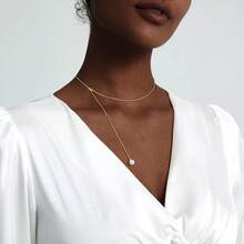 Luxval Lariat Gold Necklace For Women, Dainty Long Necklace 14k Gold Plated/Silver Y-Shaped Pendant Necklaces  Beaded Chain Drop Necklaces Jewelry For Women Gifts{"Color_name":"Gold-AdjustablePearl"} - 金色可調式珍珠 - 查看 4