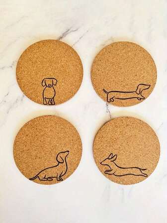 Round Soft Cork Coaster, Sausage Dog Pattern, Heat Insulation Mat, Wood Coaster, Coffee Cup Mat, Tea Coaster, Dining Mat