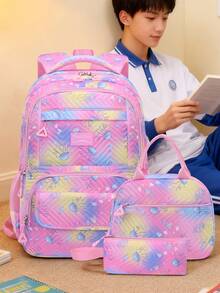 1 Set Zaino con stampa di medusa in diamanti, design a scomparti multipli di grande capacità, cinghie per le spalle regolabili e confortevoli, cuscinetto posteriore traspirante, tasche laterali per bottiglie d'acqua e ombrelli, adatto per uso quotidiano e viaggi, zaino in poliestere resistente all'acqua, regalo per il ritorno a scuola