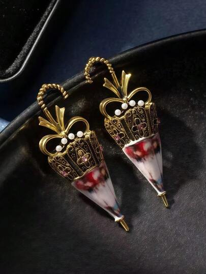 1 par de pendientes de paraguas vintage huecos, pendientes versátiles y ligeros para mujeres