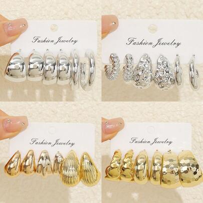 European & American Cross-Border Geometric Chic Golden Personalized Exaggerated CCB Earrings, Creative Circle & Teardrop Earring Set For Women, Daily Wear