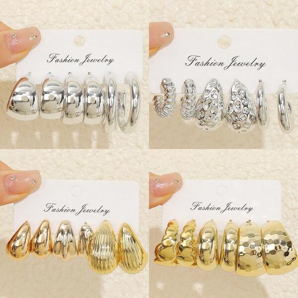 European & American Cross-Border Geometric Chic Golden Personalized Exaggerated CCB Earrings, Creative Circle & Teardrop Earring Set For Women, Daily Wear