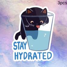 1pc/3pcs Stay Hydrated Sticker - Cute Black Cat In Cup Design, Waterproof & Reusable Vinyl Decal For Laptops, Water Bottles, And More - Fun Animal-Themed Decoration, Laptop Decoration | Playful Design | Glossy Finish, Cat Stickers, Laptop Sticker, Laptop Skin Cover, Laptop Accessory, Funny Sticker, Sticker Scrapbook Supplies Scrapbook Stationery