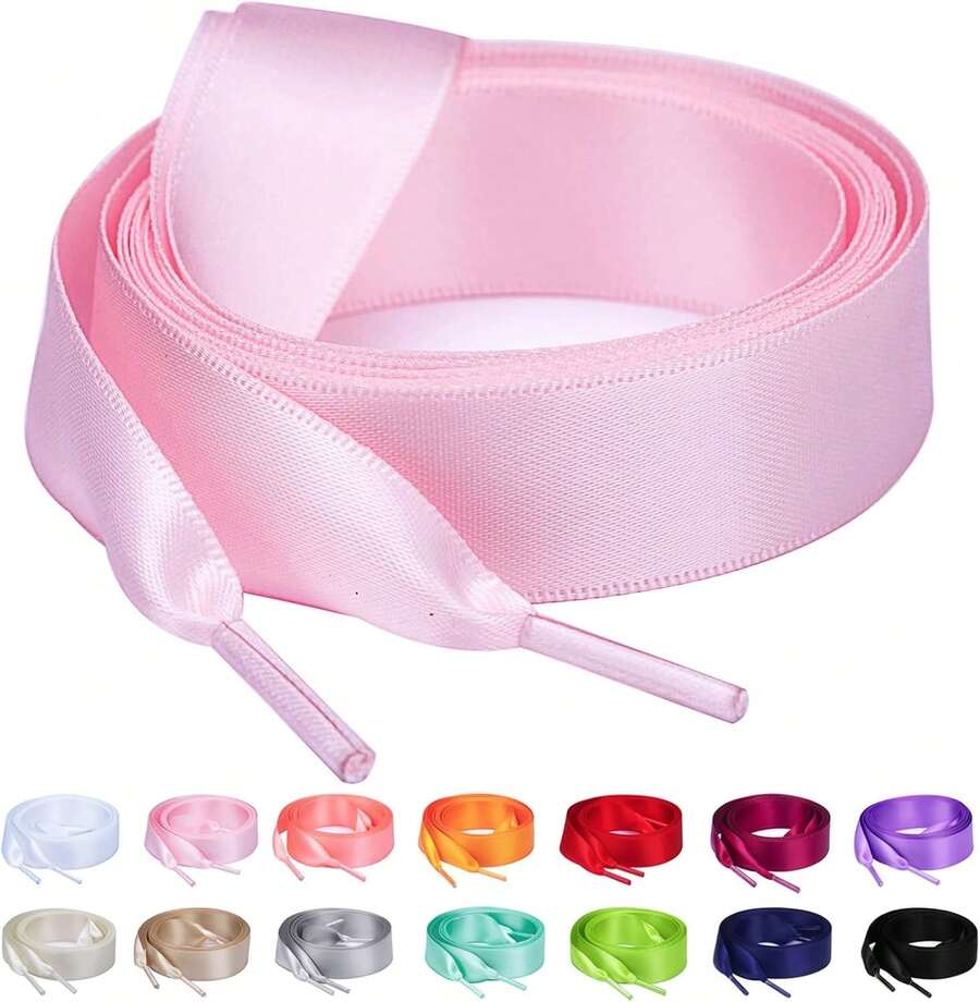 Flat Colorful Satin Shoelaces, 3/ 4inch Width, Women's/Girls' Shoelaces, White, 47inch (120) Cm: Clothing, Shoes, And Jewelry - Ribbon Pink - 查看 1
