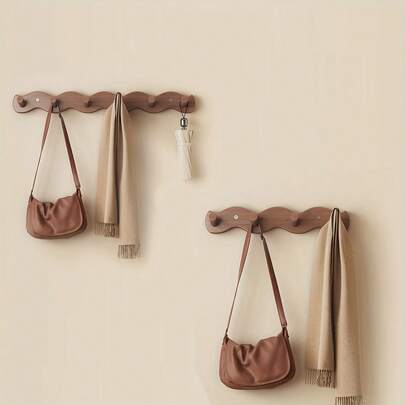 CASEGRACE قطعة واحدة رف ملابس معلق على الحائط من الخيزران بطراز بوهيمي مصقول، منظم للممر والحمام والخزانة للمعاطف والإكسسوارات، تخزين المدخل | رف بطراز بوهيمي | بناء خشبي، تخزين معلق