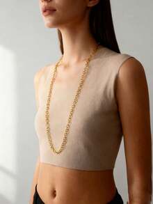 1pc 18K Gold Plated Stainless Steel Minimalist Round Chain Necklace, Versatile For Daily Wear And Layering