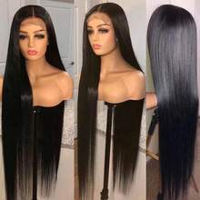 Peruki z koronką z przodu o gęstości 200%, proste, z mieszanki włosów ludzkich, 13*4, HD, dla kobiet, wstępnie wyrwane, z baby hair, wstępnie wybielone węzły i naturalna linia włosów, HD, koronkowe peruki z przodu bez kleju dla kobiet - Naturalne i czarne - Zobacz 9