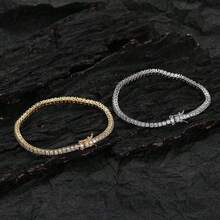 MDFUN 2,0 mm Pulseira de Tênis para Mulheres e Homens, 2 Pares de Pulseira de Tênis Clássica de Zircônia Cúbica Redonda de 2 mm Banhada a Ouro Branco/Amarelo de 18K