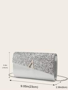 Fashionable & Elegant Sequin Patchwork Velvet Clutch Bag - Silver - View 10