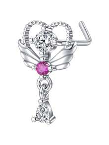 CIZME 1 chiếc khuyên mũi hình chữ L nhiều kiểu dáng khác nhau Khuyên mũi hình chữ L bằng thép không gỉ xinh xắn Trang sức xỏ khuyên mũi hình chữ CZ hình hoa cánh trái tim mặt trăng ngôi sao khuyên mũi hình bướm cho nam nữ Quà tặng hàng ngày - Bạc - Xem 8