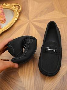 1 Pair Casual & Fashionable Children's Shiny Buckle Loafers, Spring/Autumn