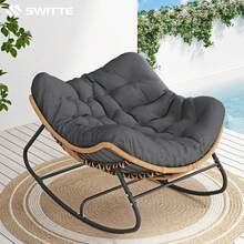 SWITTE - Silla mecedora de huevos para exteriores, papasan interior, mimbre de ratán, moderno Royal para recámara, sala de estar, porche, jardín, césped, color gris oscuro - 1 crema de asiento - Ver 11