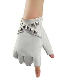 1 par de guantes sin dedos de estilo punk con correa hueca y remaches, guantes de piel de PU sexy sin dedos para hombres y mujeres, adecuados para exteriores, casual, fiesta, actuación