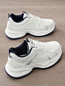 أحذية رياضية كاجوال جديدة للنساء للربيع والخريف، من الشبك القابل للتنفس بكعب منصة وردي، مريحة وخفيفة الوزن وعملية للموضة، باللون الأبيض/الرمادي، مناسبة لجميع المواسم، أحذية رياضية للأوقات الحرة - الأزرق - مشاهدة 14