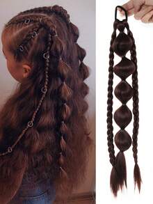 1 Pack Synthetic New Chinese Lantern Bubble Ponytail For Girls, Kids, Sweet And Cool Long Braid Lantern Boxing High Ponytail - Multicolor - View 10