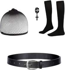 Long Black Wig Set, Halloween Costumes For, Long Black Braids With Bangs Gloves Necklace Bracelet Earrings For,Long Straight Pigtails Wig For Adult Costume Cosplay - Black - View 5