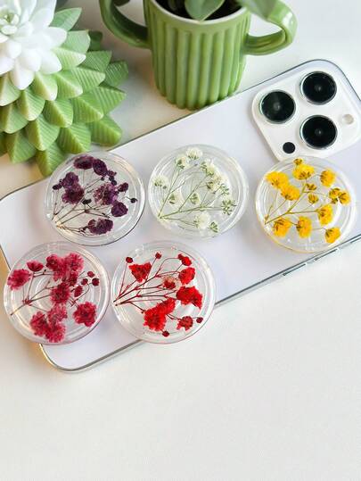 Transparent Starry Flower Phone Holder, Expandable Desktop Stand, Ring Grip, Compatible With IPhone, Android Phones, With Stand Base, Gift For Girls