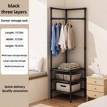 多功能转角衣帽架，独立式坚固高大衣帽架，带鞋架和挂钩，适用于玄关、衣柜、卧室和客厅，黑白两色，2 层和 3 层