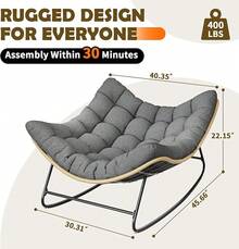 VONZOY - Mecedora para exteriores, silla Papasan para interiores, mecedora de huevo de gran tamaño con cojín grueso, silla de mimbre de ratán para recámara, sala de estar, patio, jardín, porche (gris - Gris Oscuro - Ver 9
