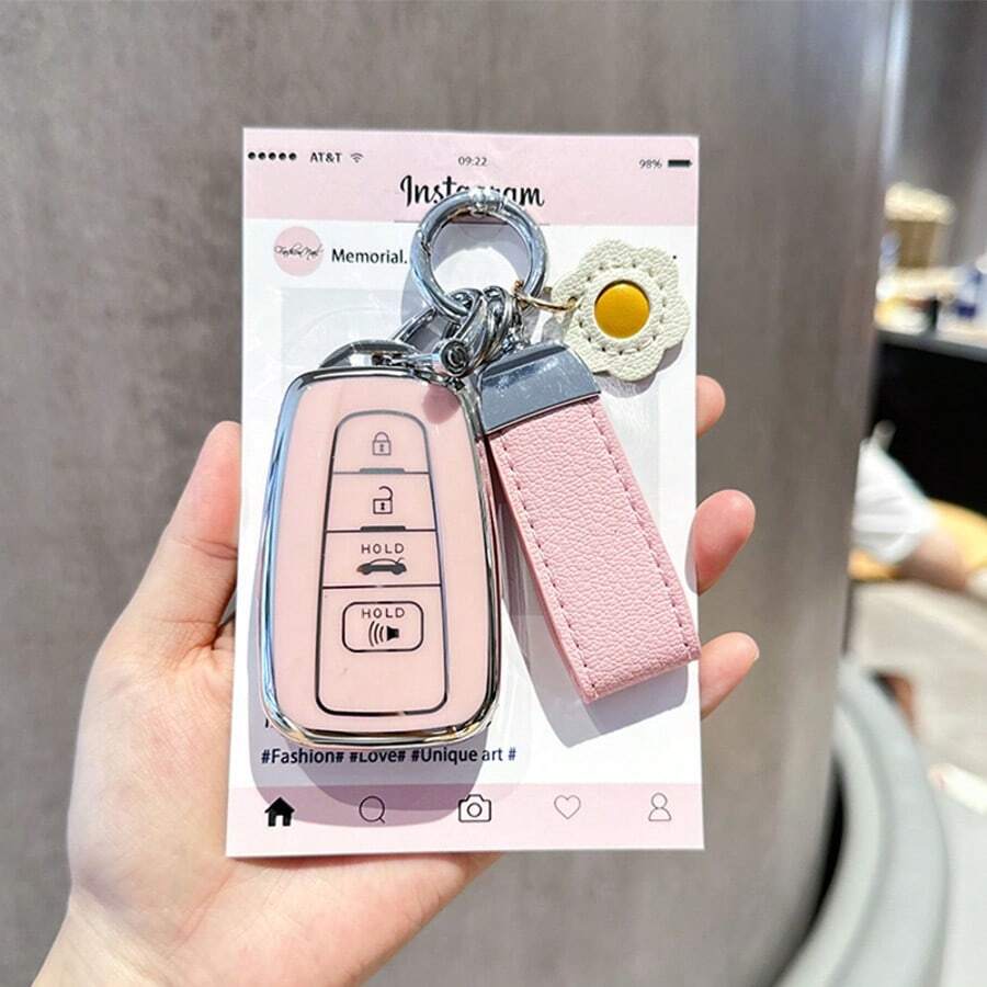 For ToyotaCAR Key Fob Cover,Special Soft TPU Key Case Cover Protector Compatible With 2019-2025 Rav4 2018-2024 Camry 4Runner 2020-2022 Highlander Corolla Prius Avalon C-HR - 粉色 - 查看 1