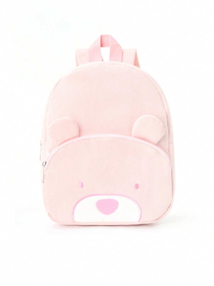 1pc Cute Cartoon Bear Embroidered Large Capacity Multi-Functional Corduroy Material Children's Backpack, Suitable For Girls, Boys, Kindergarten, Elementary School Students, Outdoor Travel, Holiday Gift - Pink - View 1