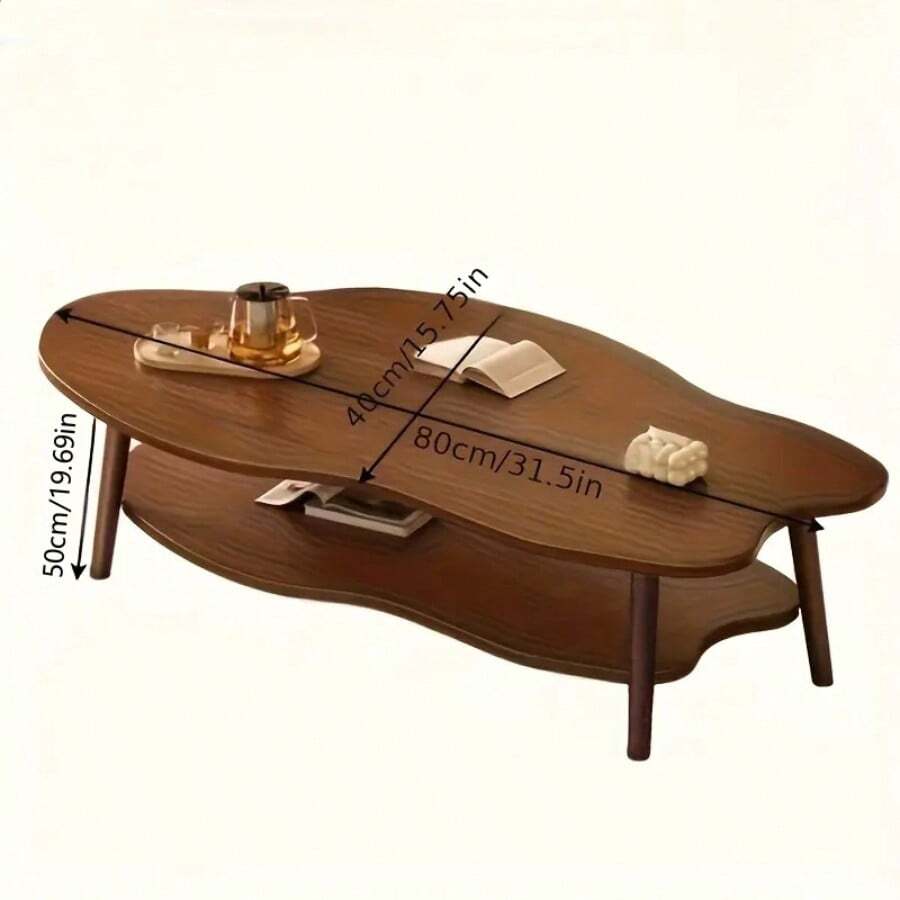 2 Layer Coffee Table Cloud Tea Table Modern Living Room Desk Shelf 80cm - Brown - View 1