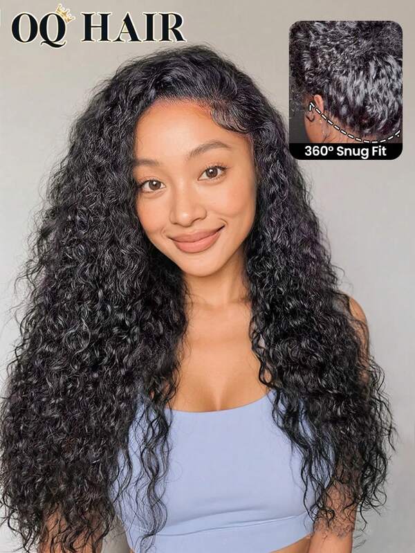 OQ Peluca de cabello humano con cierre de encaje 360 sin pegamento, onda de agua, ajuste flexible, nudos blanqueados, peluca bob de 14-16 pulgadas, peluca larga de 18-26 pulgadas, línea del cabello previamente recortada, cabello humano sin procesar, color natural, envío gratis, disfraces de Halloween, vacaciones, para mujeres