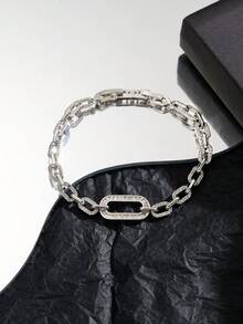 1pc 18K Gold/Platinum Plated Cubic Zirconia Fully Paved Unisex Hip Hop Bracelet, Luxury Gift For Women, Suitable For Daily Wear And Parties