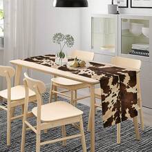 Camino de mesa largo con estampado de vacas, ideal para fiestas navideñas, decoración rústica para el hogar y la mesa del comedor. - Caqui - Ver 2
