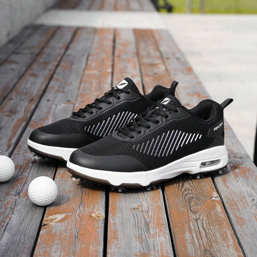 Men's Golf Shoes Are Lightweight And Have Strong Grip Men's Outdoor Sports Shoes With A Mesh Surface Are Breathable - 黑色 - 查看 1