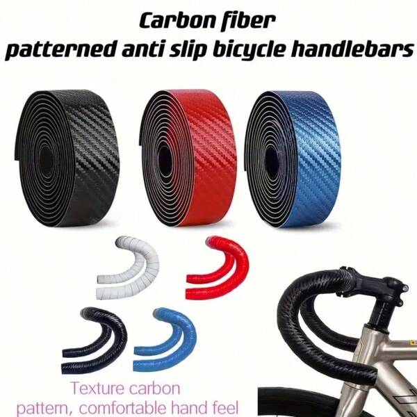 2 pièces Ruban de guidon en fibre de carbone pour vélo de route/vélo à pignon fixe avec prise antidérapante