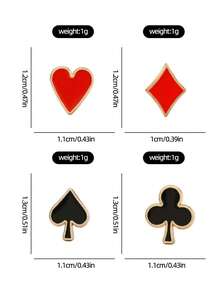 4件套创新扑克主题翻转式颈针/胸针套装，时尚金属合金别针、徽章和颈针装饰配件，男女皆宜，圣诞礼物 - 彩色 - 查看 8